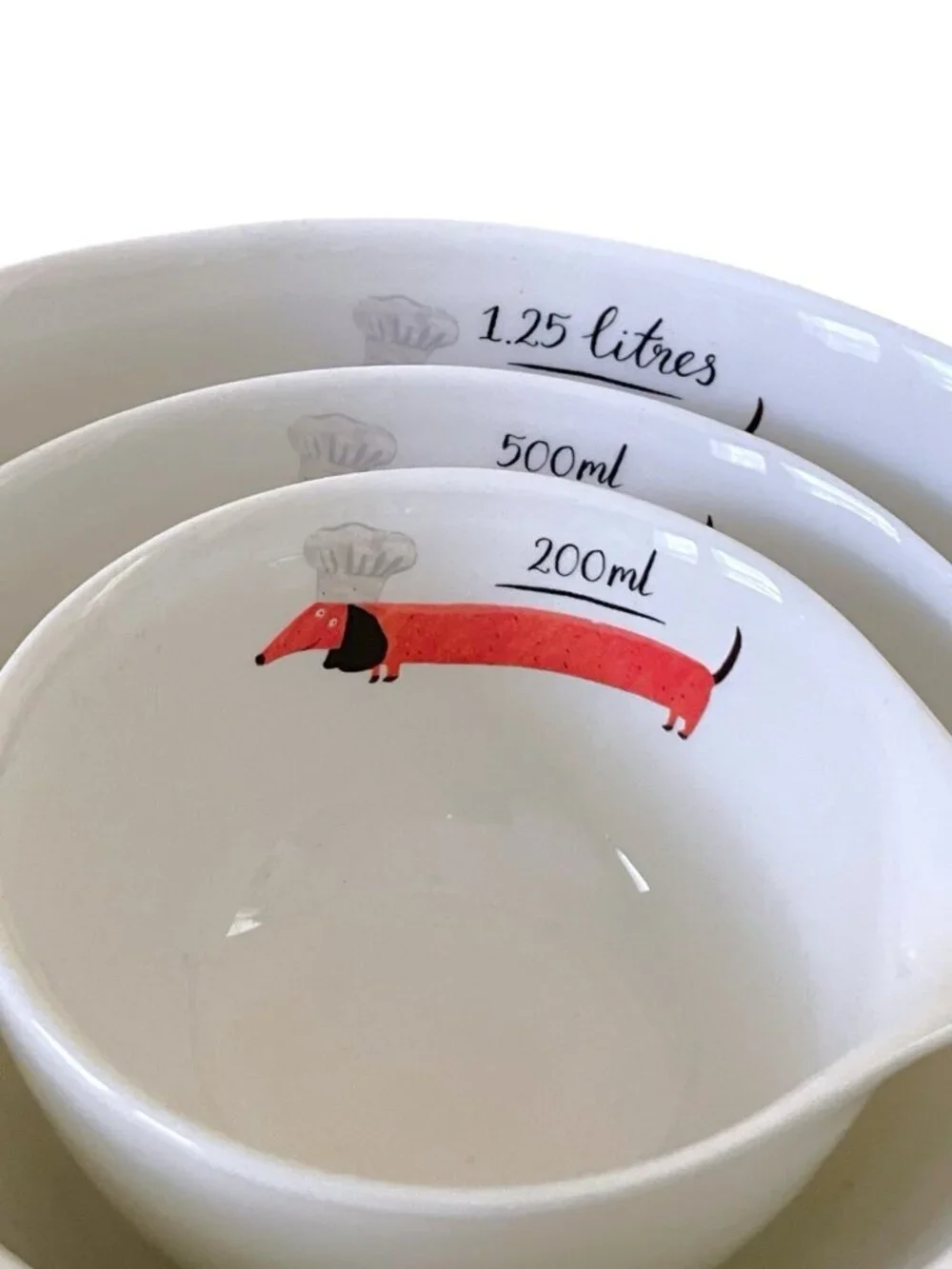 Fenella Smith Set of 3 Mixing Nesting Bowls Dachshund Chef Dog Lover Ceramic